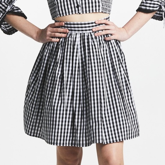 L'ecole Des Femmes Dresses & Skirts - L'ecole Des Femmes Bardot Classic Black White Gingham Skirt Tulle Layered Midi